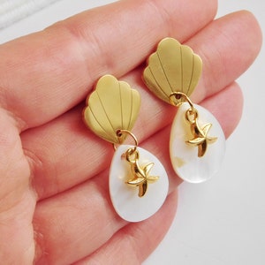 Dangling Stainless Steel Seashell Earring for Women, Starfish Earring image 2