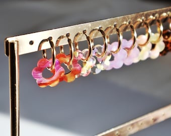 Boucles d'oreilles Fleur avec Pampilles, Créoles en Acier Inoxydable pour Femme