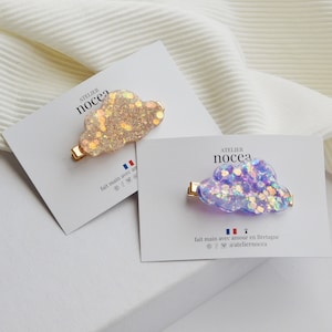 Barrette Nuage en Résine à paillettes, Pince crocodile pour Femme et Enfant, Idée cadeau Noel petit budget Champagne