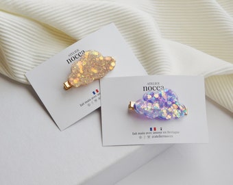 Barrette Nuage en Résine à paillettes, Pince crocodile pour Femme et Enfant, Idée cadeau Noel petit budget