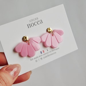 Dangling Earring Seashell in Resin and Stainless Steel for Women, Customizable Earring Color - Pink