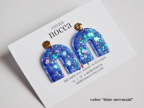 Boucles d'oreilles pendante en Résine et Acier Inoxydable pour Femme, Boucles d'oreilles personnalisable