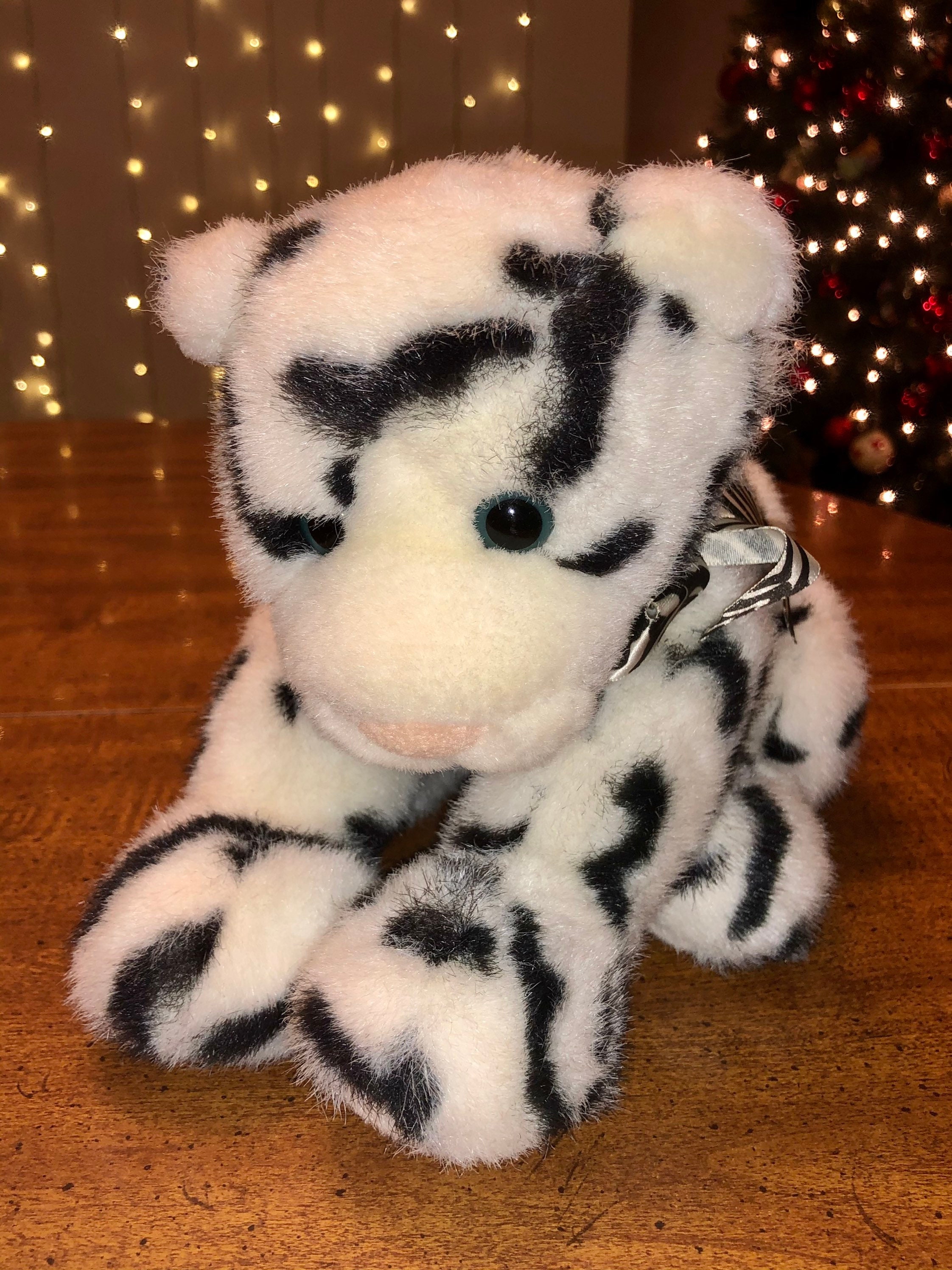 Vintage 1990s Gund 9 White Tiger Plushie Leika original bow Etsy