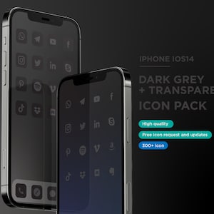 Transparent Dark Grey Matte Black iOS14 Icon 200+ | Social Media Phone IOS14 | Free additional icon upon request | Minimal PNG Icon pack