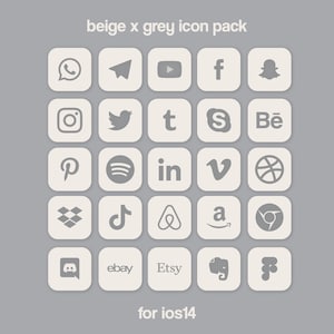 Beige and Grey Icon Pack |  Social Media Phone IOS16 | Free additional icon upon request | Minimal Icon pack
