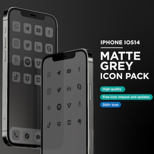 Matte Black on Dark Grey iOS16 Icon Pack 200+, Matte Grey Icon, Social Media Phone IOS16. Free additional icon upon request, Minimal Icon