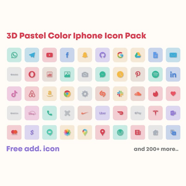 3D Pastel Color iOS15 Icon Pack  | Pastel Social Media Phone IOS14 | Free additional icon upon request | Minimal Icon pack | soft tone icon