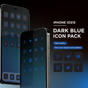Dark Blue Matte Black iOS15 Icon Pack  | Social Media Phone IOS14 | Free additional icon upon request | Minimal Icon pack | Transparent icon