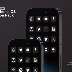 Black iOS16 Icon Pack 400+, Black icon, Dark minimal icon, Social Media Phone IOS16, Free additional icon upon request, Minimal Icon pack