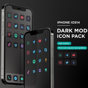 Dark Mode Matte Black iOS16 Icon Pack  | Social Media Phone IOS16 | Free additional icon upon request | Minimal Icon pack | Transparent icon