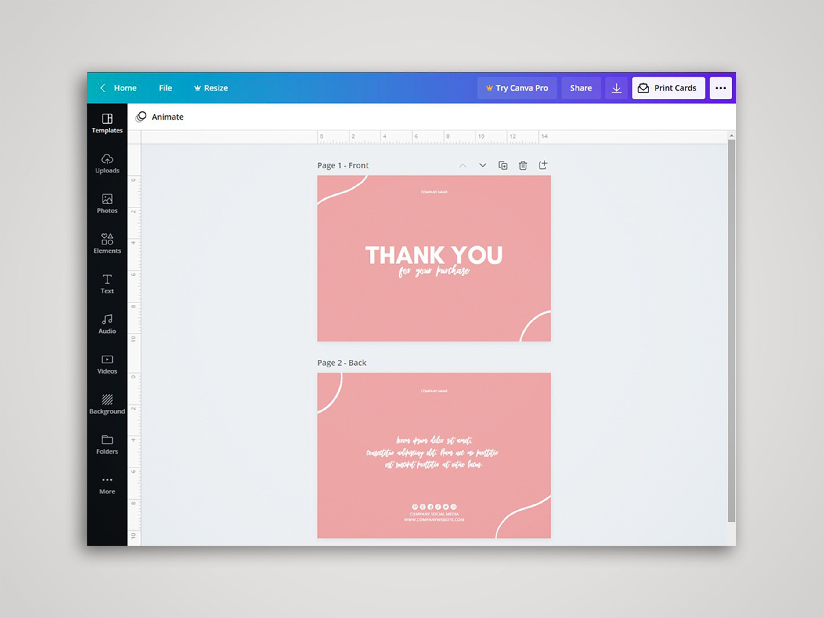 Editable Canva Thank You Card Minimal Pink Thank You Card Etsy UK