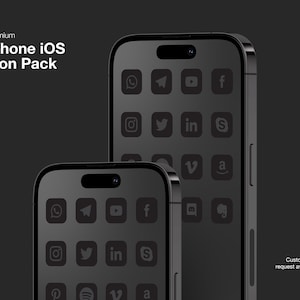 Dark Grey Matte Black iOS16 Icon Pack 200+ | Social Media Phone IOS16 | Minimal IPhone Icon Pack | Dark Minimal ios Icon pack | Dark theme