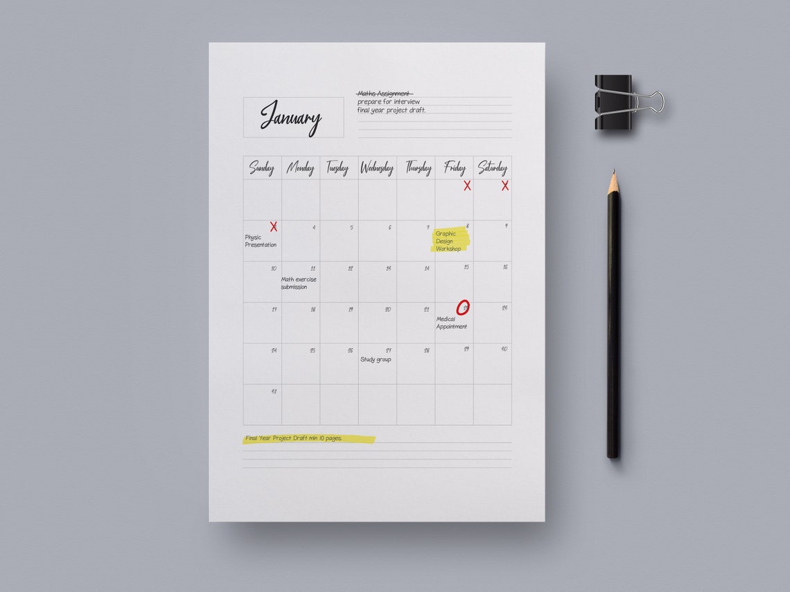 Blank Undated Printable Calendar Minimalist Calendar PDF - Etsy