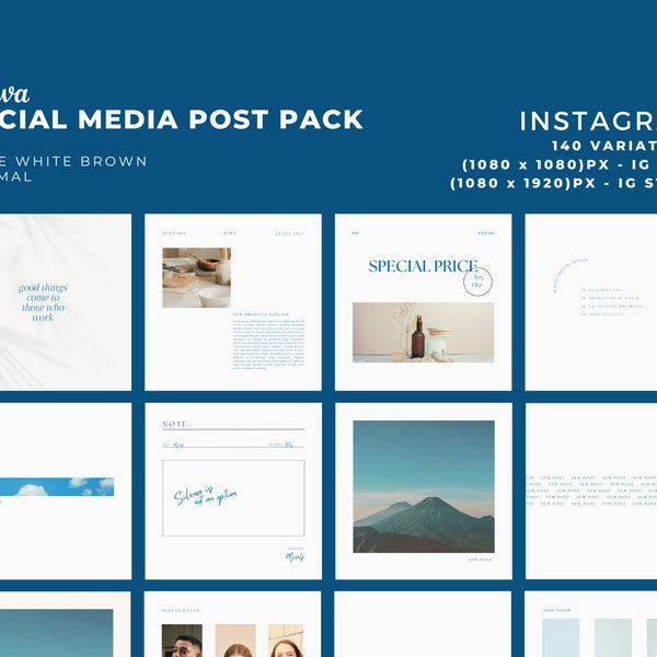 140 Neutral Instagram Post Templates - Engagement - Story Templates - Canva Blue Template - Business - Coach - Quotes - Beige Feed - Boho