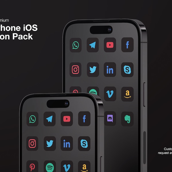 Dark Mode Matte Black iOS16 Icon Pack  | Social Media Phone IOS16 | Free additional icon upon request | Minimal Icon pack | Dark Icon pack