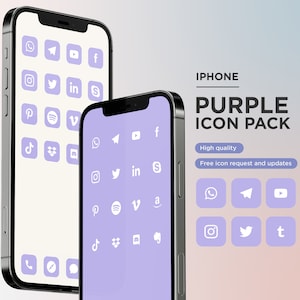 Purple iPhone iOS14 Icon Pack  | Lilac Social Media Phone IOS14 | Free additional icon upon request | Minimal Icon pack | Transparent ico