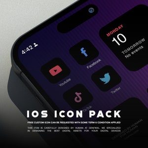 Super Dark Mode Matte Black iOS17 Icon Pack  | Social Media iPhone15 | Free additional icon upon request | Minimal Icon pack | 4K Wallpaper