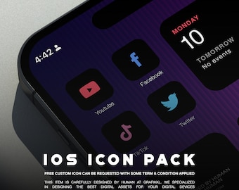Super Dark Mode Matte Black iOS17 Icon Pack  | Social Media iPhone15 | Free additional icon upon request | Minimal Icon pack | 4K Wallpaper
