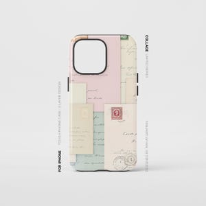 Funda para iPhone con collage de postales, estética vintage de postales, funda para teléfono para amantes de los viajes para iPhone 16, 15, 14, 13 Pro Max, funda con patrón pastel