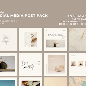 140 Neutral Instagram Post Templates - Engagement - Story Templates - Canva Minimal Template - Business - Coach - Quotes - Beige Feed - Boho