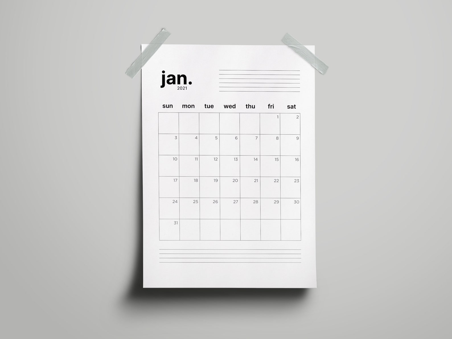 2021 Printable Wall Calendar 18x24 Minimalist Calendar PDF Etsy