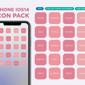 3 Shades Pastel Pink Icon Pack iOS14  | Social Media Phone IOS14 | Free additional icon upon request | Minimal Icon pack