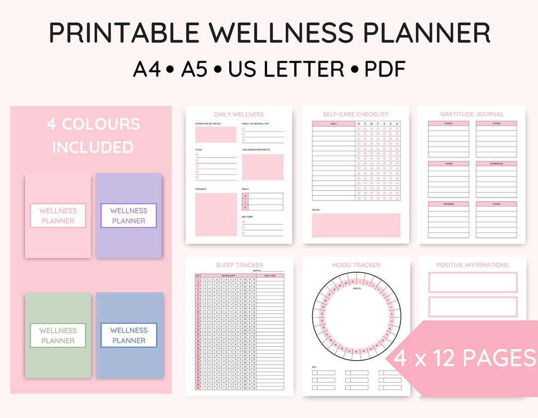 Printable Self Care &amp; Wellness Planner Bundle, Gratitude Journal ...
