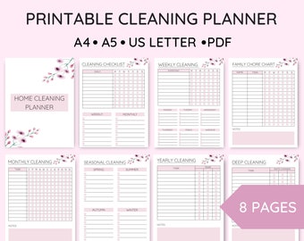 Printable Cleaning Planner Bundle, Home Cleaning Binder, Cleaning Schedule Printable, Household Cleaning Checklist, PDF, A4, A5,US Letter