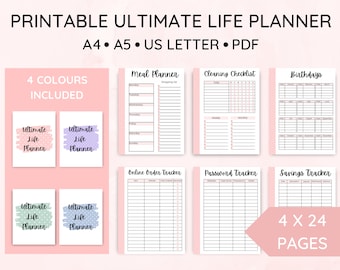 Printable Life Planner Bundle, Printable Home Management Binder, Ultimate Life Planner, Mom Planner, Household Binder PDF, A4, A5, US Letter