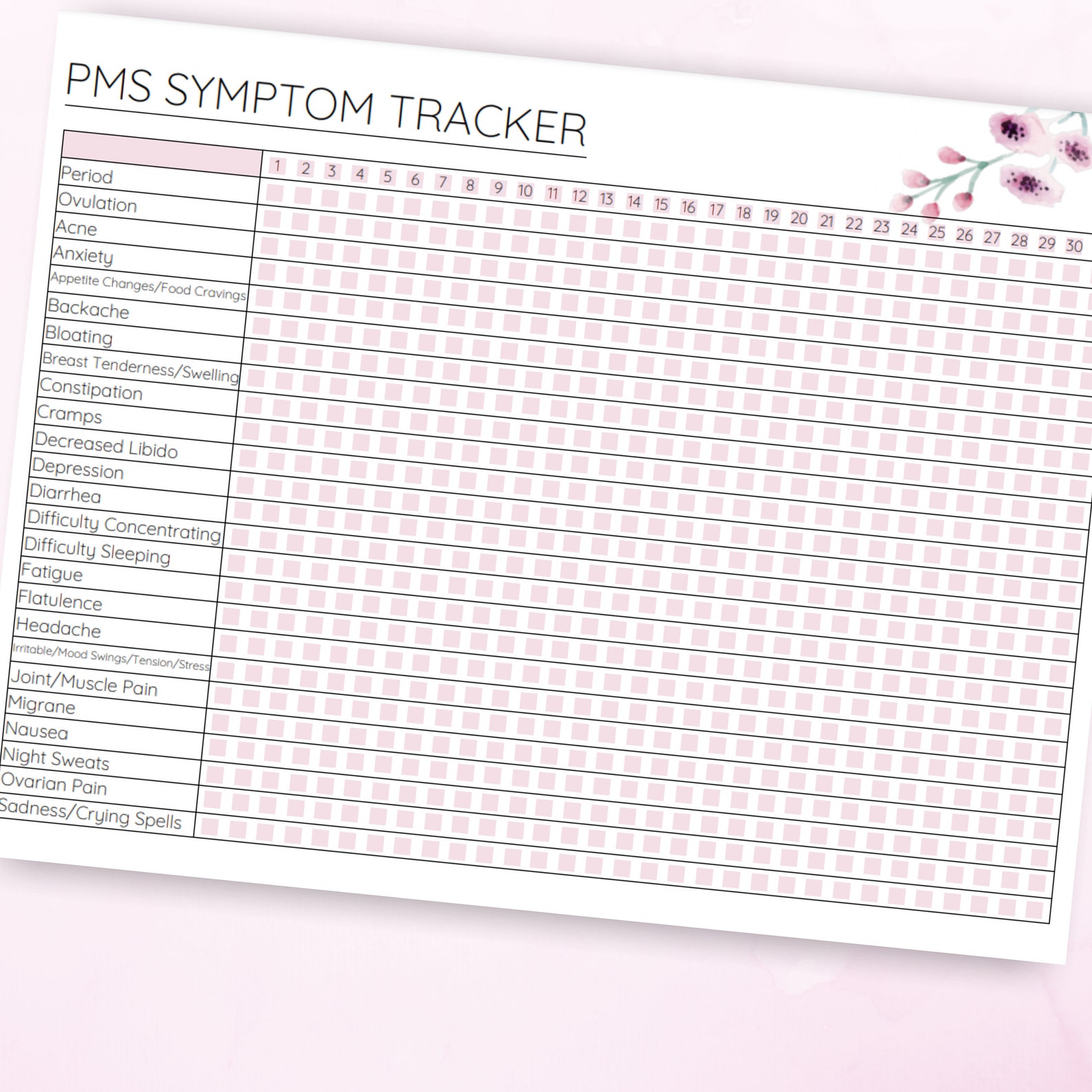 Printable PMS Symptom Tracker Period Tracker Monthly Etsy Canada