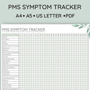 Printable PMS Symptom Tracker, Period Tracker, Monthly Menstrual Cycle Tracker, Ovulation Tracker, Period Tracking, A4, A5 US Letter PDF