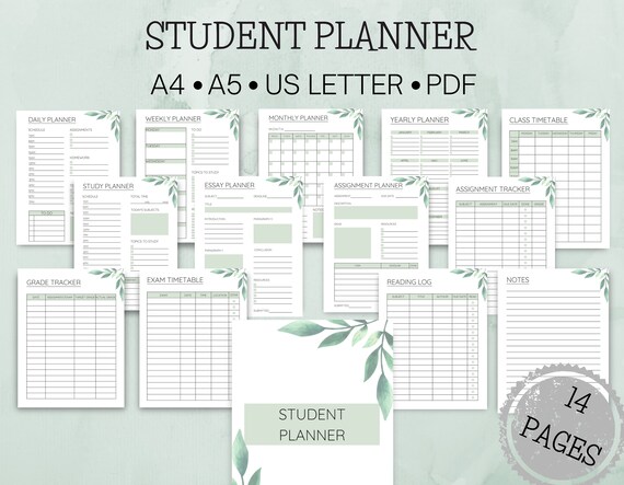 Printable Student Planner Academic Planner University | Etsy