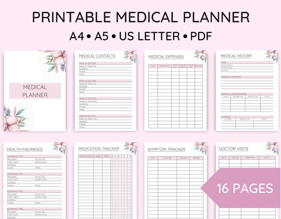 Printable Medical Planner Bundle, Medical Binder, Family Health Care  Tracker, Blood Pressure Log, Medicine Tracker, A4, A5, US Letter, PDF - Etsy