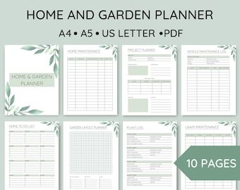 Printable Home and Garden Planner, Home Maintenance Planner, Lawn Care Planner, Gardening Journal, Project Management, PDF A4, A5, US Letter