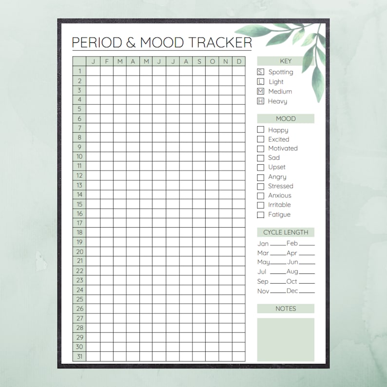 Printable Period and Mood Tracker Monthly Menstrual Cycle - Etsy
