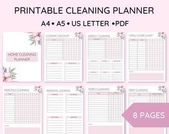 Printable Cleaning Planner Bundle, Home Cleaning Binder, Cleaning Schedule Printable, Household Cleaning Checklist, PDF, A4, A5,US Letter