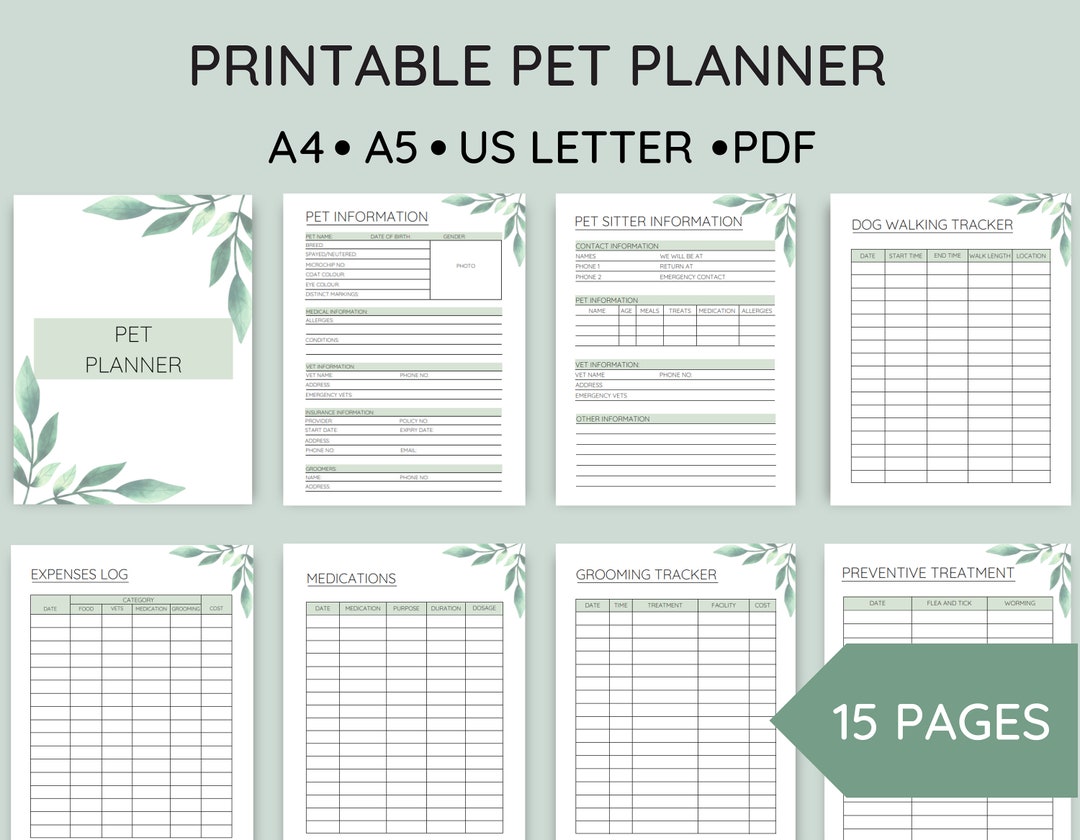 Printable Pet Care Planner Bundle, Pet Information Binder, Pet Health Records, Pet Sitter Notes, Vet Appointments Log, A4,A5 US Letter PDF - Etsy printable-pet-care-planner-bundle-pet-information-binder-pet-health-records-pet-sitter-notes-vet-appointments-log-a4-a5-us-letter-pdf-etsy