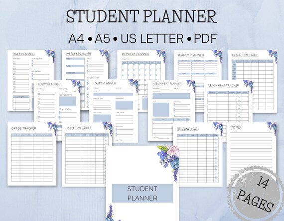 Printable Student Planner Academic Planner University | Etsy