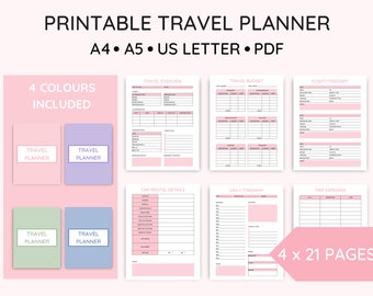 Printable Travel Planner, Road Trip Itinerary Planner, Travel Vacation Template, Holiday Organiser, Packing Checklist, PDF, A4, A5,US Letter