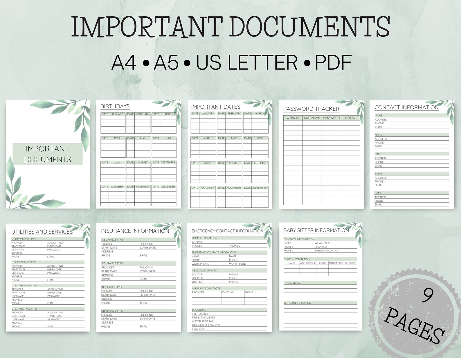 Printable Important Documents Bundle Emergency Contact - Etsy