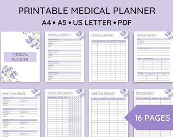 Printable Medical Planner Bundle, Medical Binder, Family Health Care Tracker, Blood Pressure Log, Medicine Tracker, A4, A5, US Letter, PDF