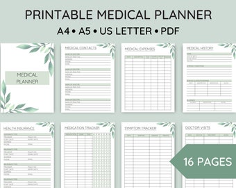 Printable Medical Planner Bundle, Medical Binder, Family Health Care Tracker, Blood Pressure Log, Medicine Tracker, A4, A5, US Letter, PDF