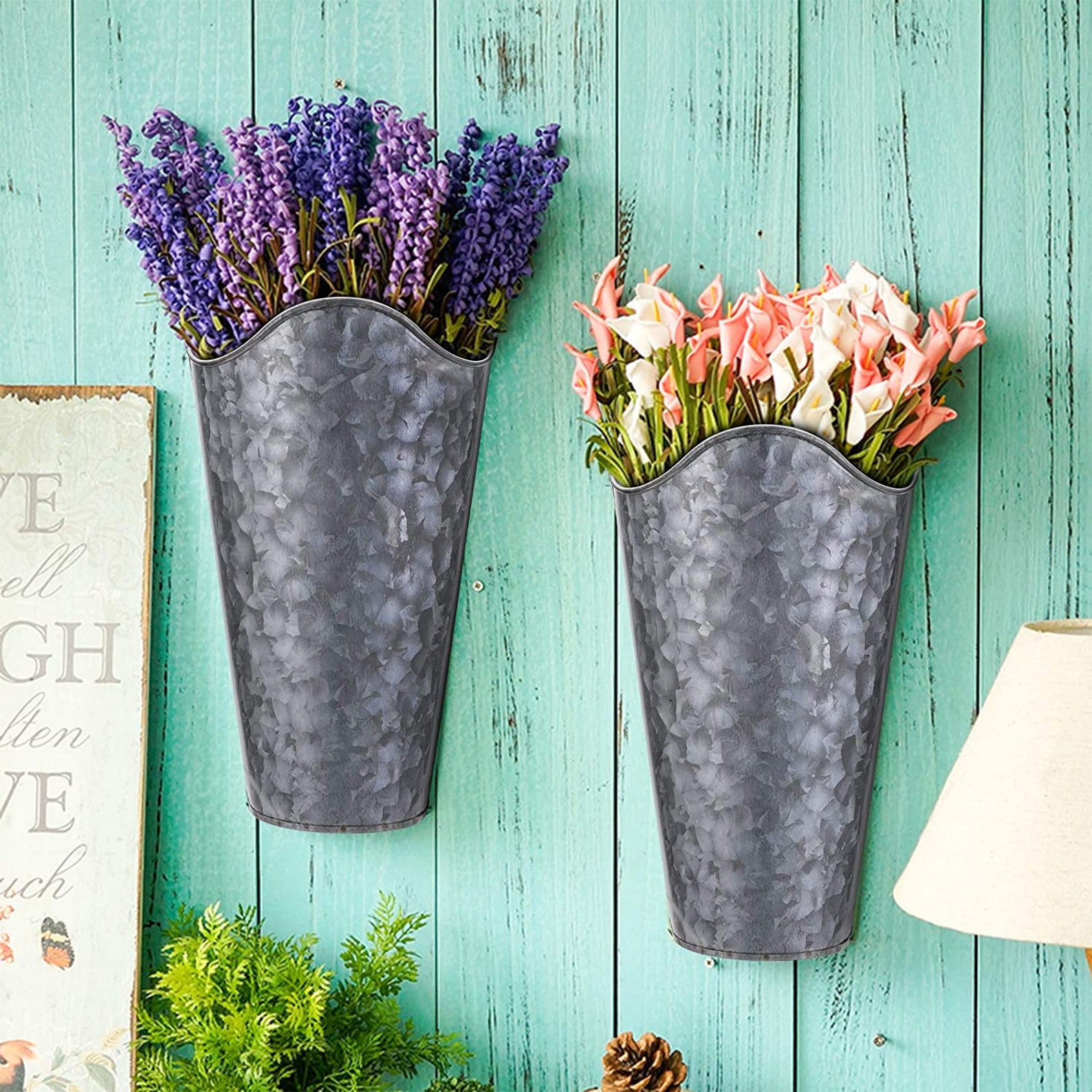 3 Pack Galvanized Metal Wall Planter Farmhouse Rustic Hanging | Etsy