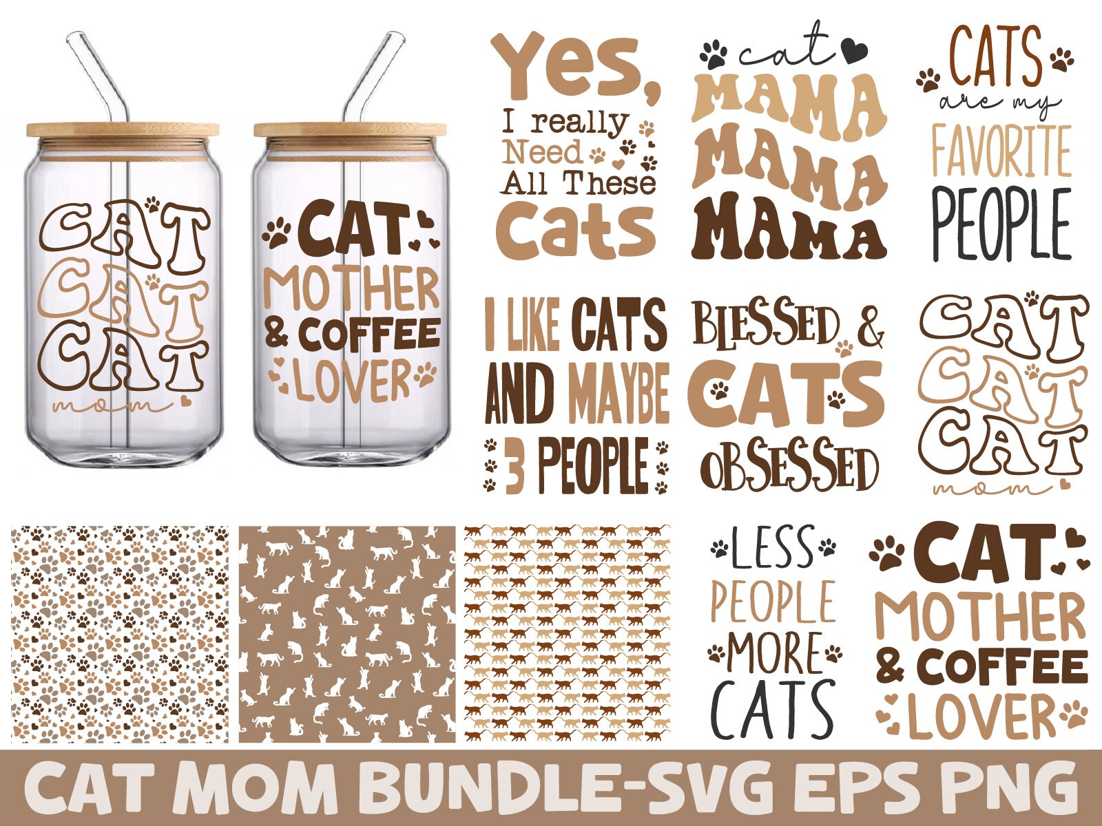 Cat Libbey Can Glass SVG Bundle, Cat Mom SVG Bundle, Cat Bundel Svg, 16 ...