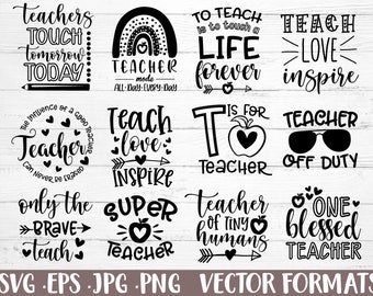 Teacher svg bundle,  teacher svg, school svg, teacher shirt svg, back to school svg, teacher quotes svg, teacher png, teacher hand lettered