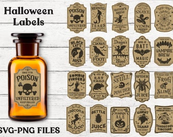 Halloween Potion Labels SVG, PNG, Apothecary Wizard Bottle Labels