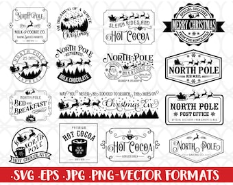 North Pole Svg Bundle, North Pole Mail Express Post Svg, Santa Claus Seal, Christmas, Stamps, Post, Deliver,  Mail, Express