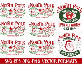 North Pole Christmas SVG Bundle, Santa Claus, Hot Chocolate (svg, eps, png, jpg)