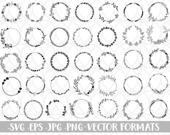 Corona floreale svg bundle, wedding wreath svg, circle svg bundle, floral wreath svg, wreath monogram svg, circle frame, hand drawn leaves svg