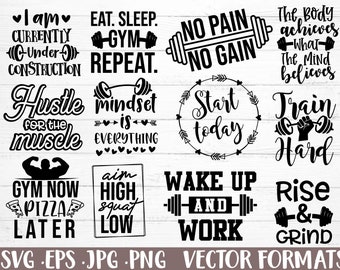 Gym SVG Bundle, Workout SVG Bundle, Workout Shirt Svg, Gym Quotes Svg, Fitness SVG, Exercise Svg, Motivational Svg